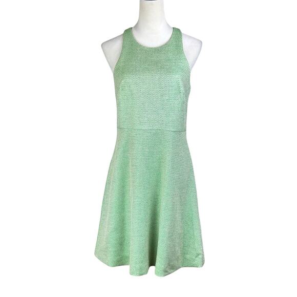 Banana Republic Kelly Green & Tan Gingham Tweed Sleeveless Fit & Flare Dress - Picture 1 of 10